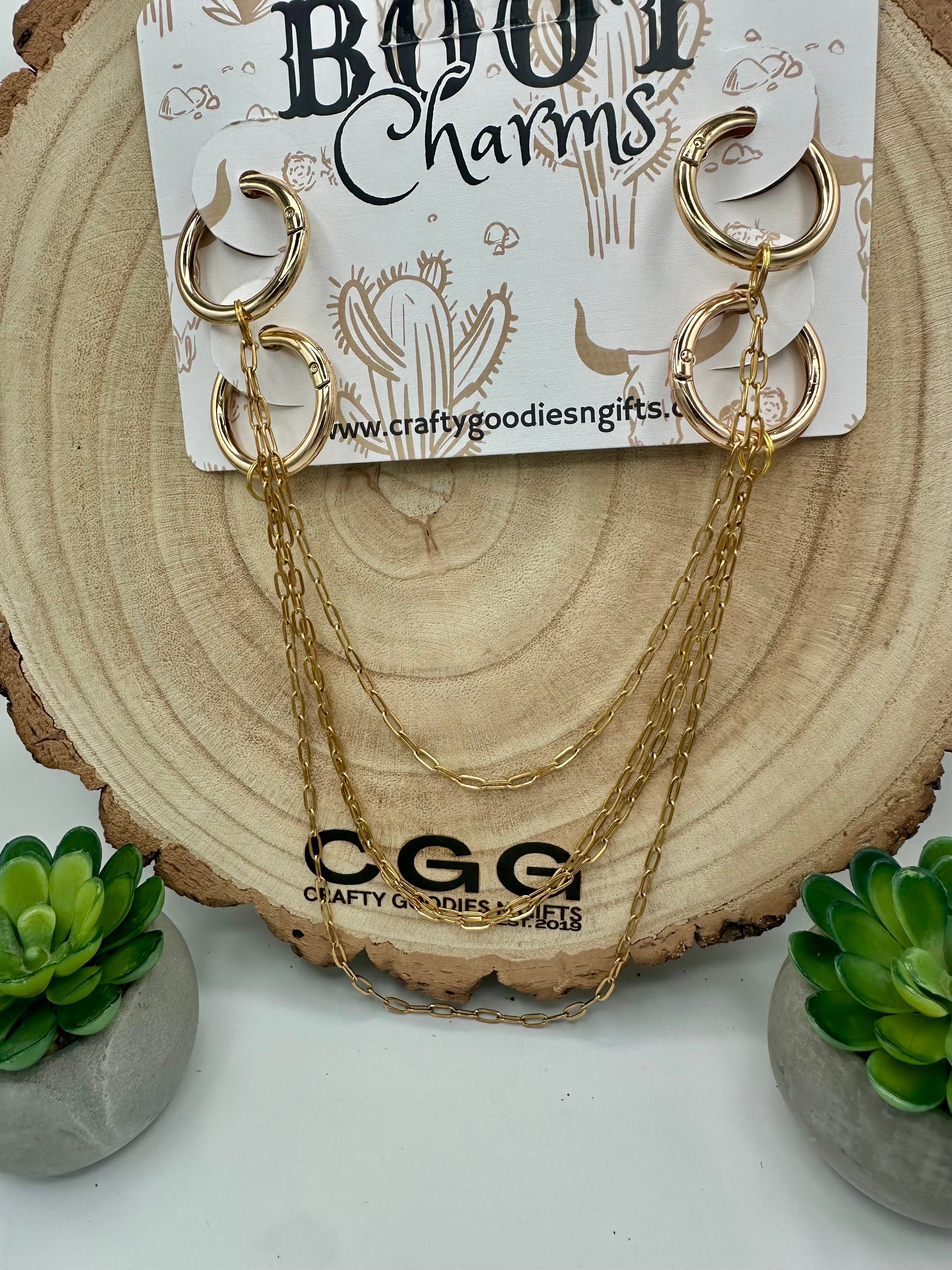Gold hoops and chain boot charms 