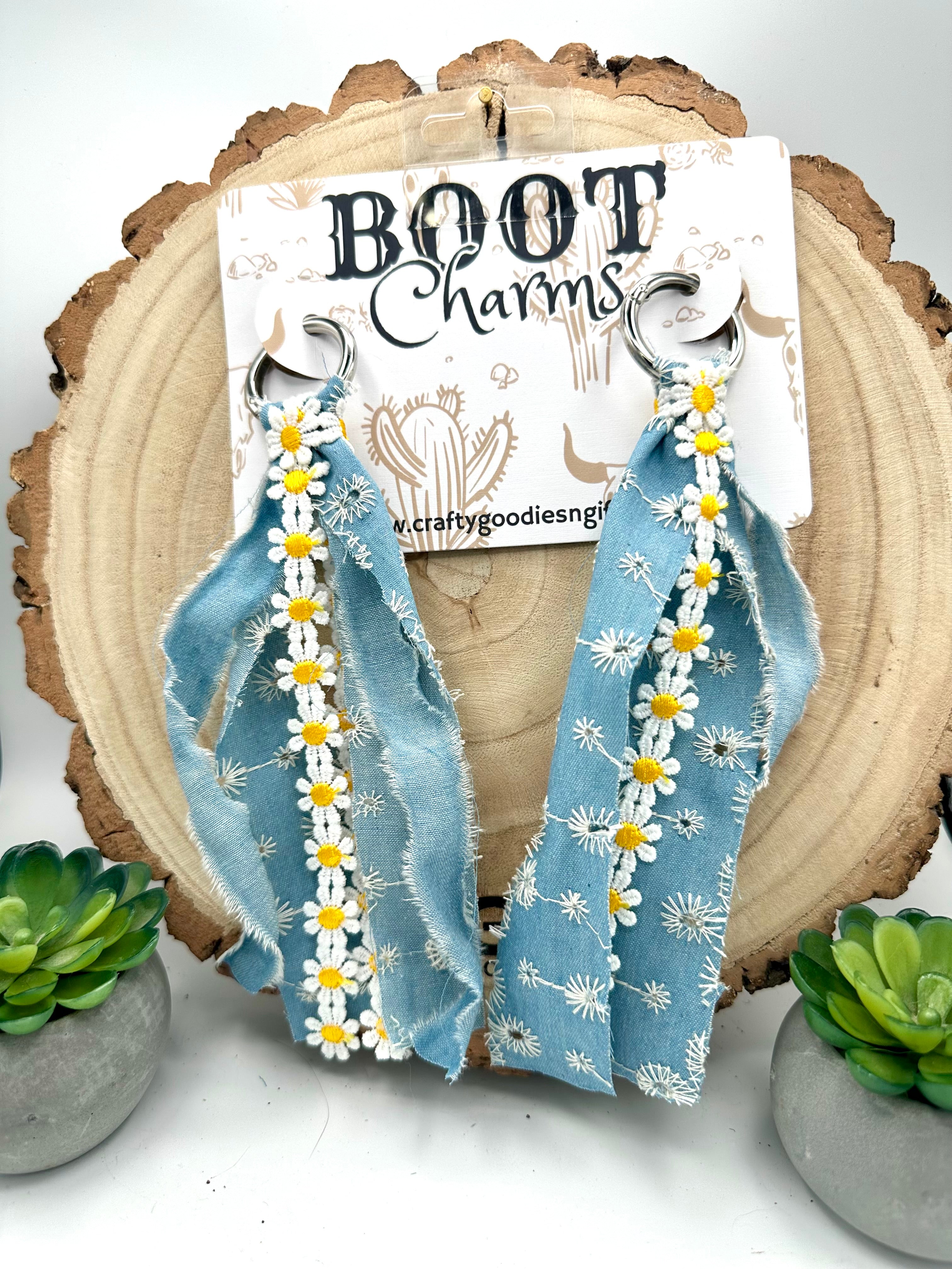  Handmade Light blue denim daisy boot charms