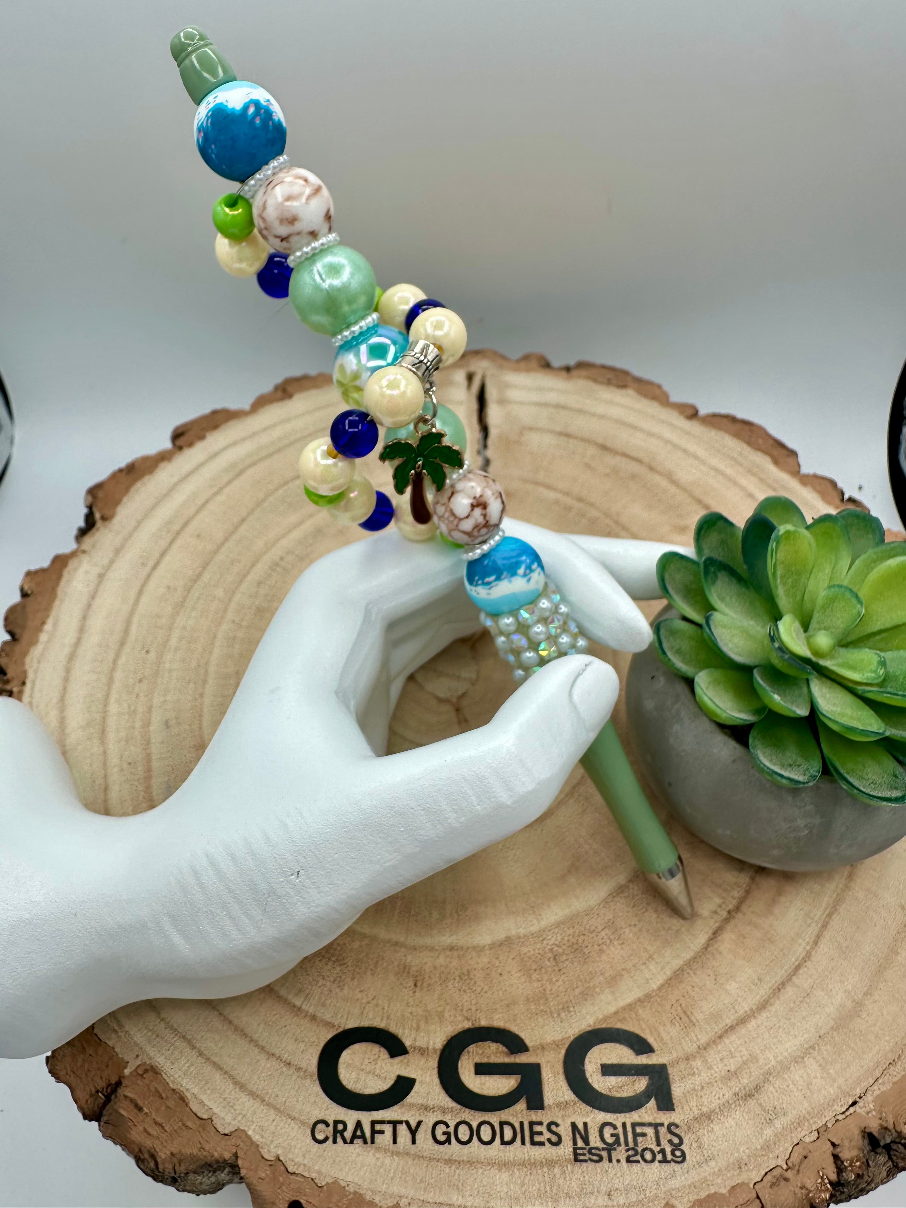 Beaded Pen with Dangling Palm Tree 