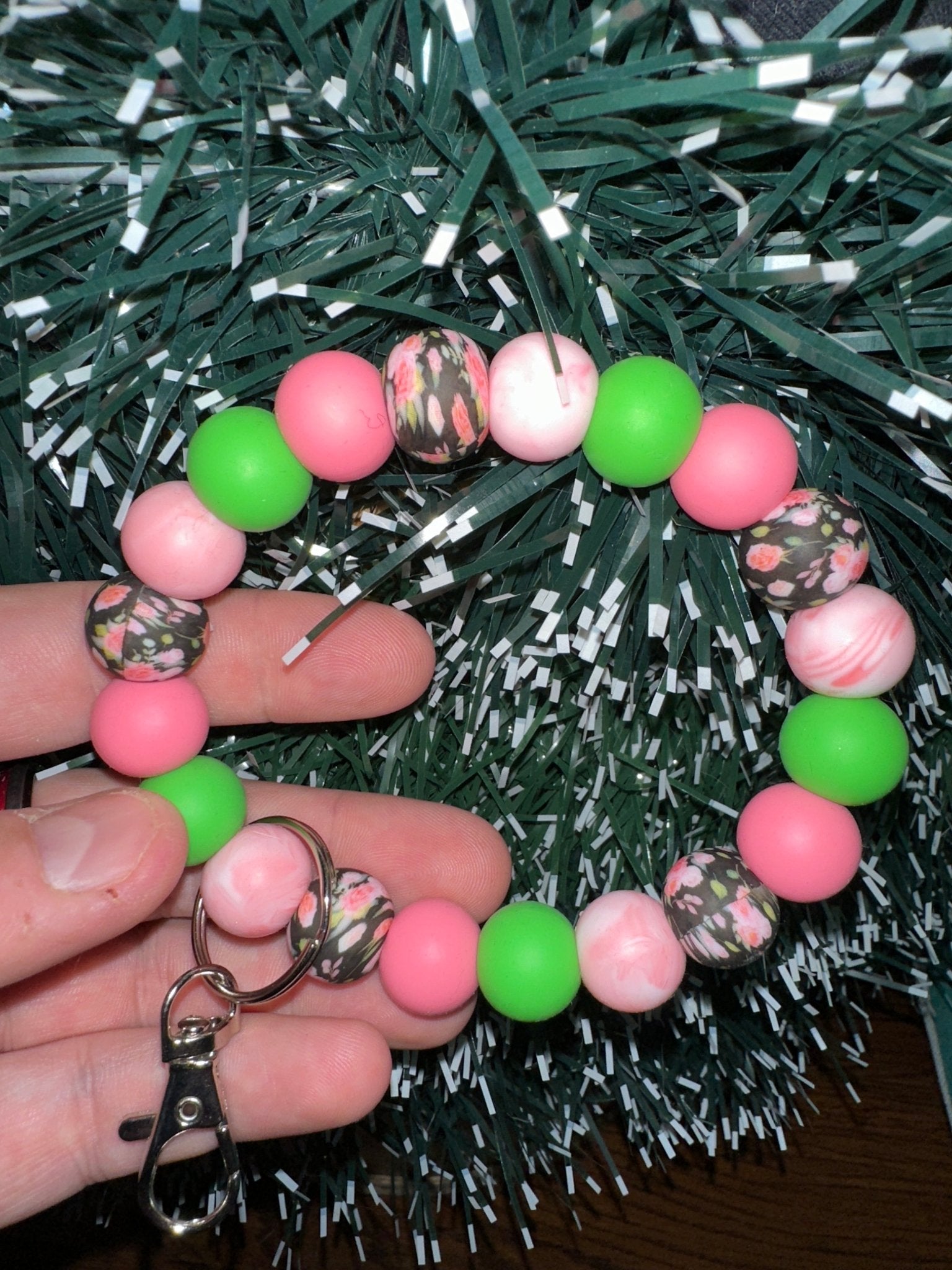 Silicone wristlet - pink floral - Craftygoodiesngifts